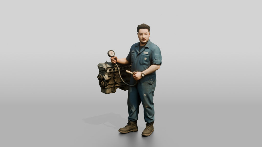 Mechanic Holding a Compression Test Gauge