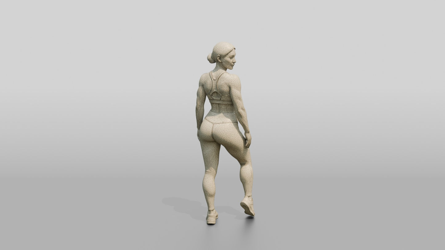 Woman in Taupe Activewear Glancing Over Her Shoulder
