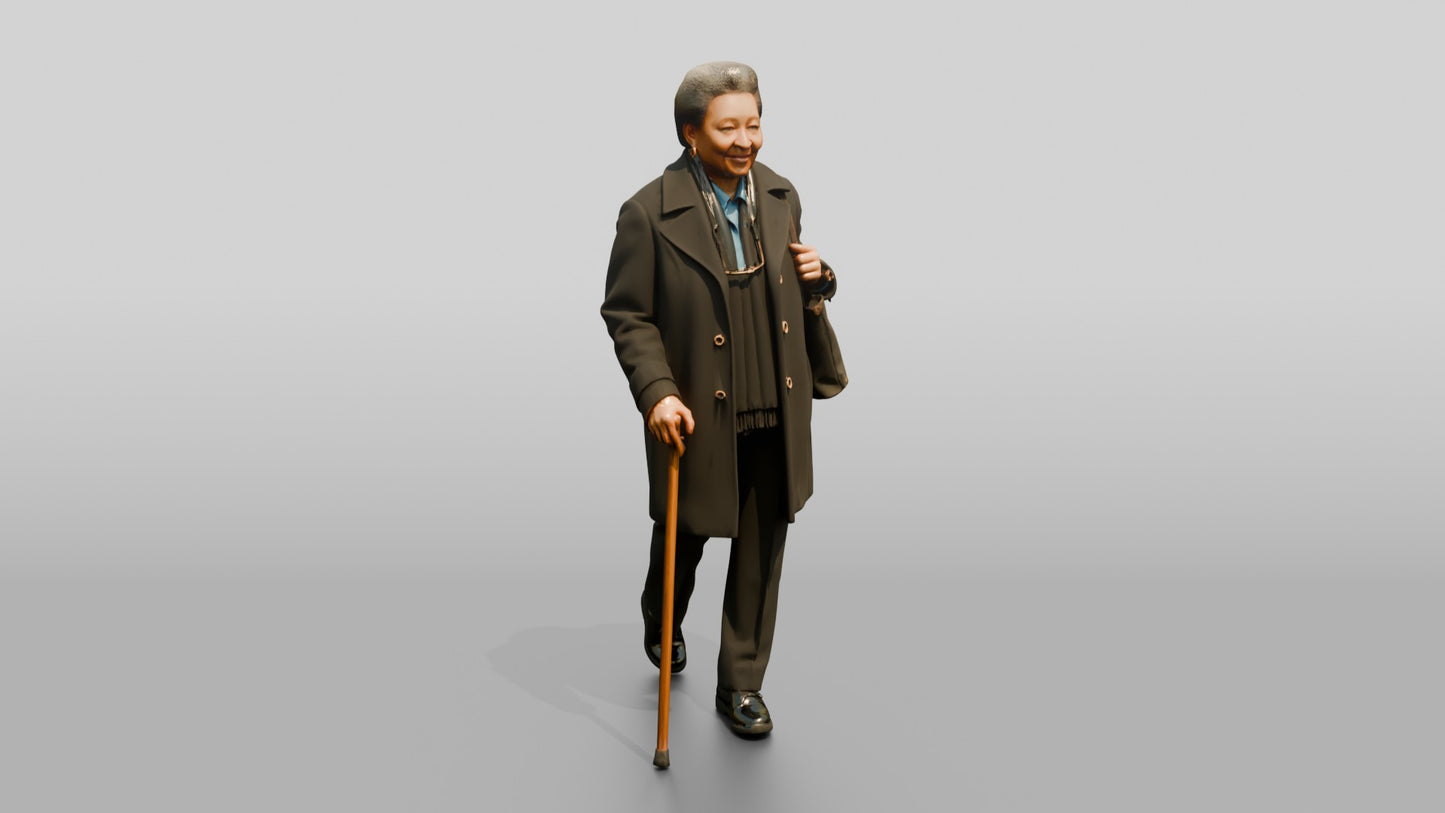Elderly Black Woman Walking with a Cane