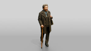 Elderly Black Woman Walking with a Cane - 3D character model, view 1