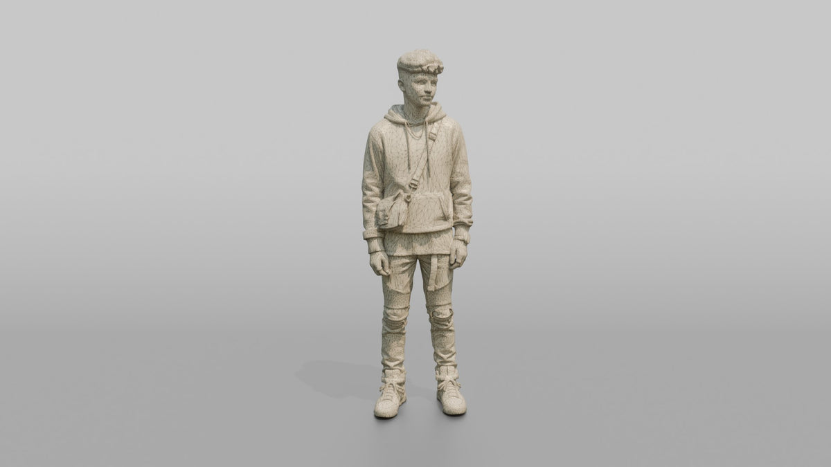 Middle Eastern Teen in Graphic Hoodie with Crossbody Bag - wireframe topology preview