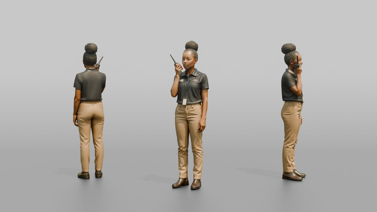 Woman Sales Associate Speaking Into A Walkie-talkie - 3D character model, view 1