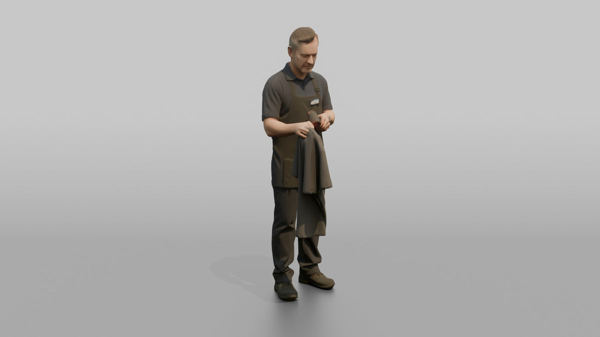 Man Cashier Scanning A Barcode On A Shirt With A Handheld Scanner - 3D character model