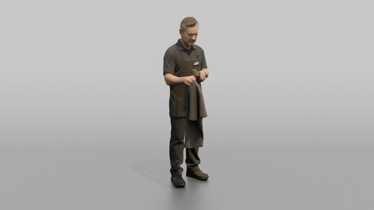 Man Cashier Scanning A Barcode On A Shirt With A Handheld Scanner - 3D character model