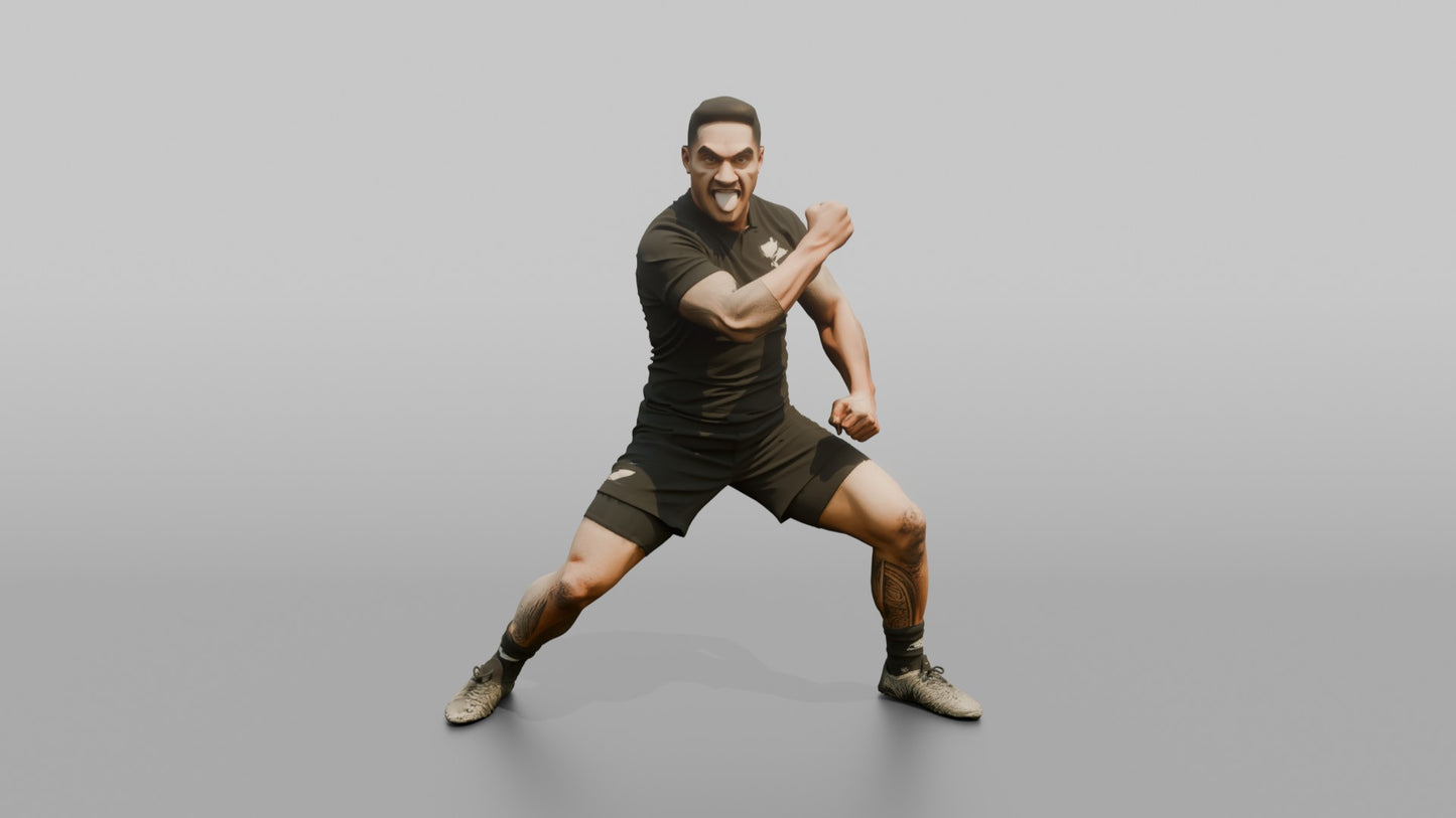 Polynesian Player in a Haka Opening Stance