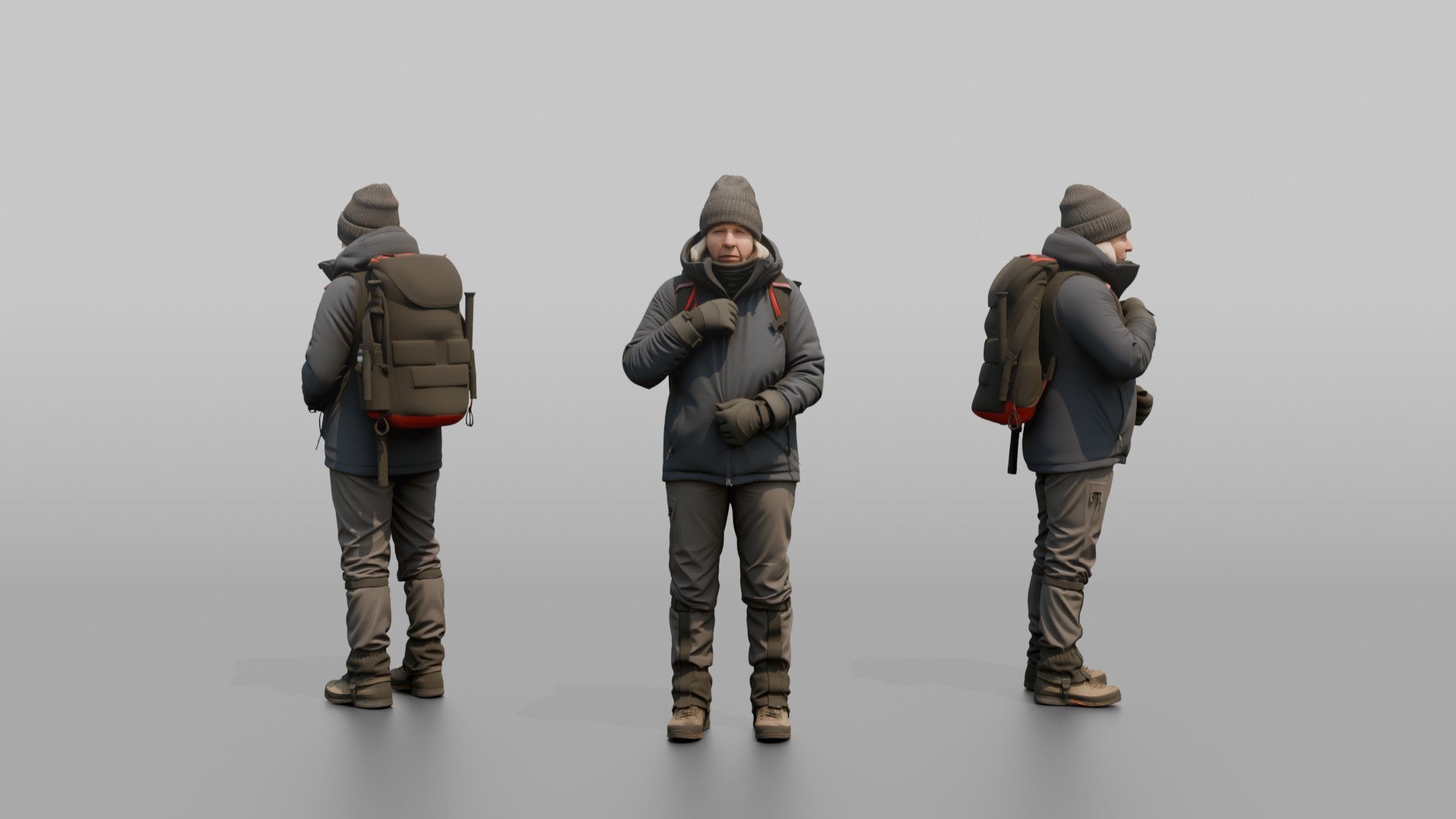 Winter Hiker Zipping Up Her Jacket