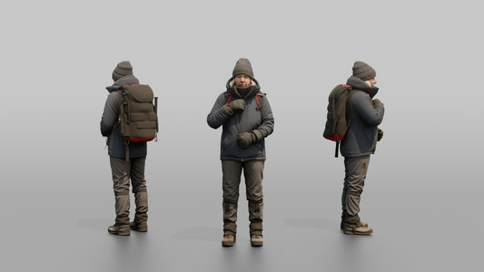 Winter Hiker Zipping Up Her Jacket - 3D character model