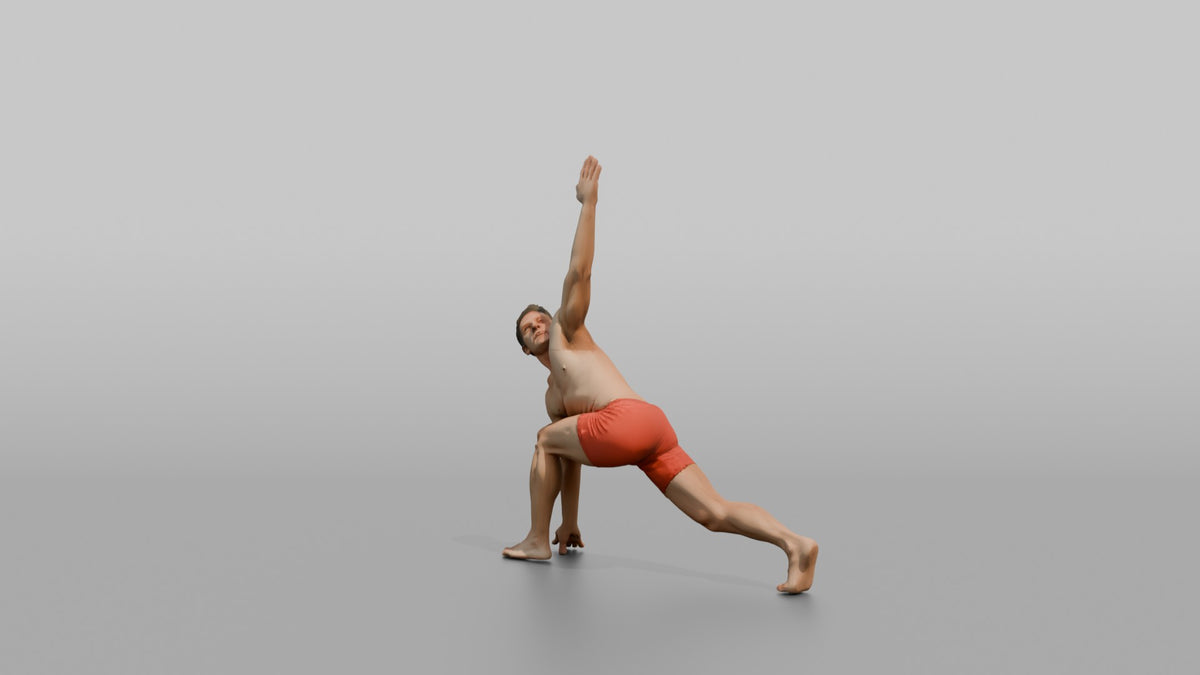 Bodyweight Athlete Man In A Low Lunge With A Twist - 3D character model, view 4