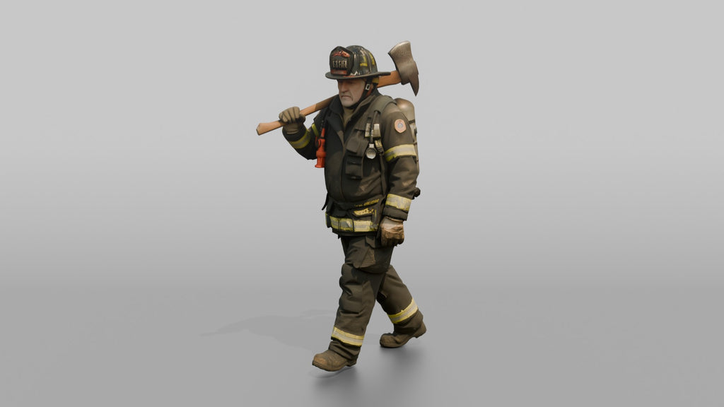 Firefighter Man Carrying a Flathead Axe Across His Shoulder
