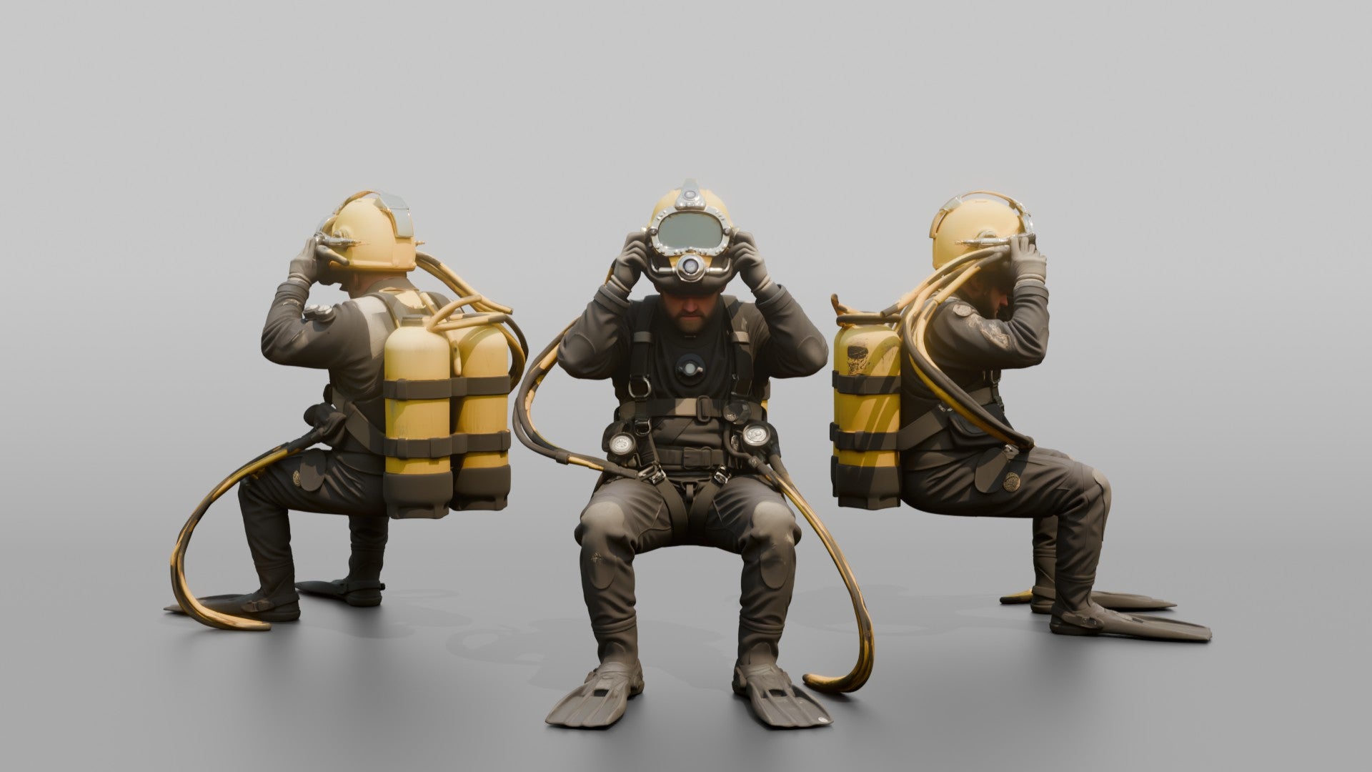 Diver Adjusting His Helmet Before a Dive