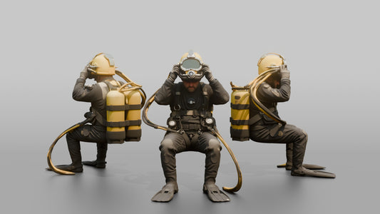 Diver Adjusting His Helmet Before a Dive