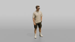 British Man Posing in an Oversized T-Shirt and Cargo Shorts - 3D character model, view 1