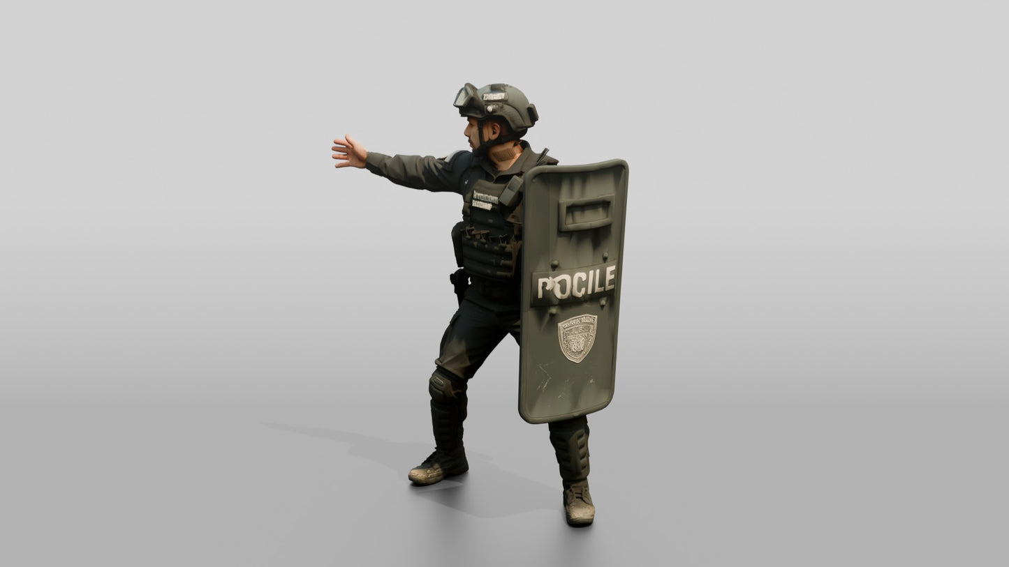 Riot Police Officers Interacting with Shields