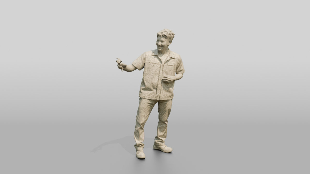 Mechanic Explaining a Fix - wireframe topology preview