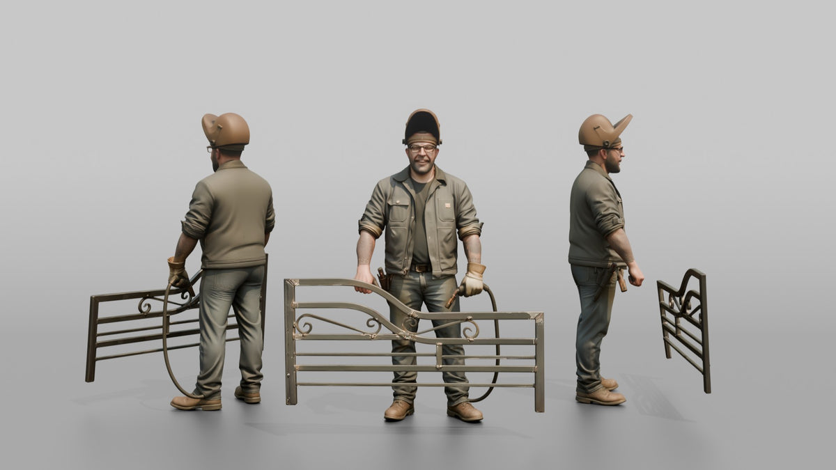 Farmer Welding Iron Gate Frame Protective Mask - 3D character model