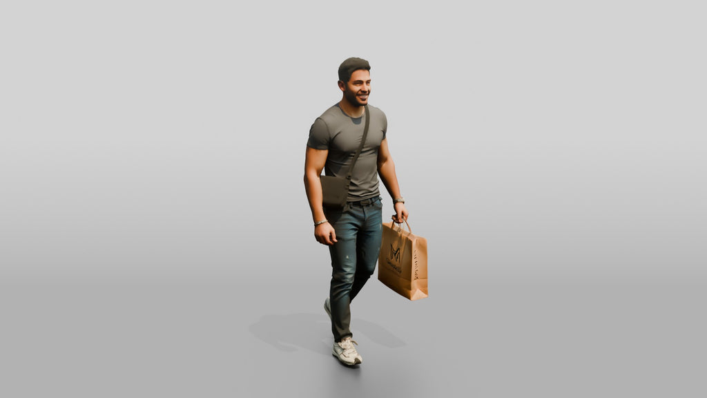 Athletic Young Egyptian Man Holding a Shopping Bag
