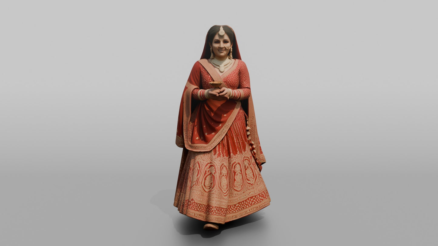 South Asian Bride Holding a Brass Oil Lamp