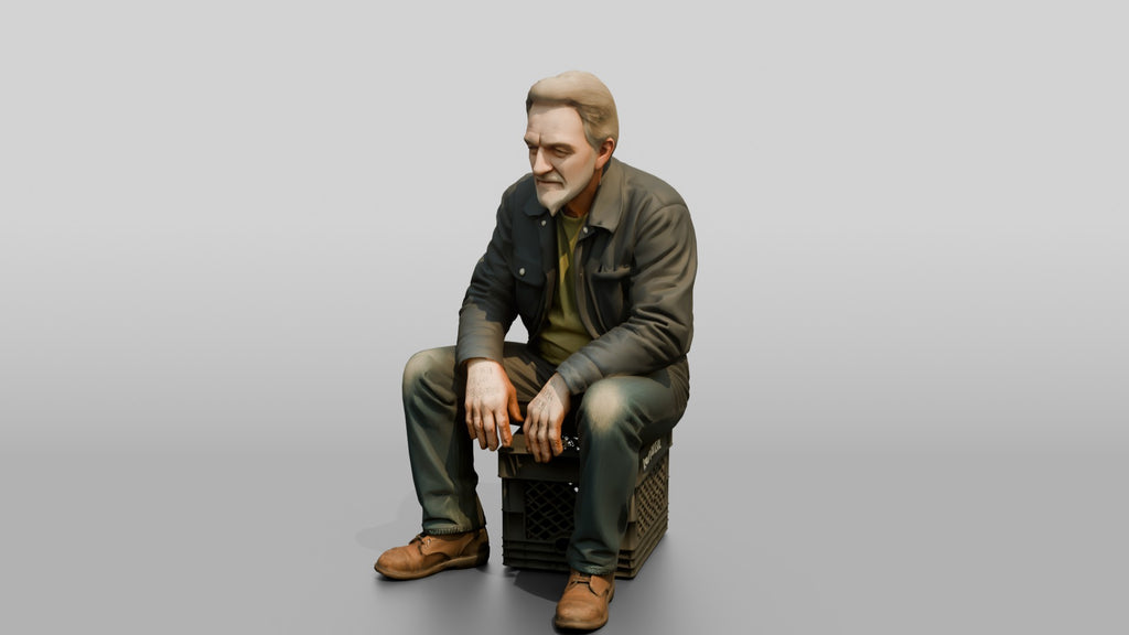 Homeless Man Sitting on a Milk Crate