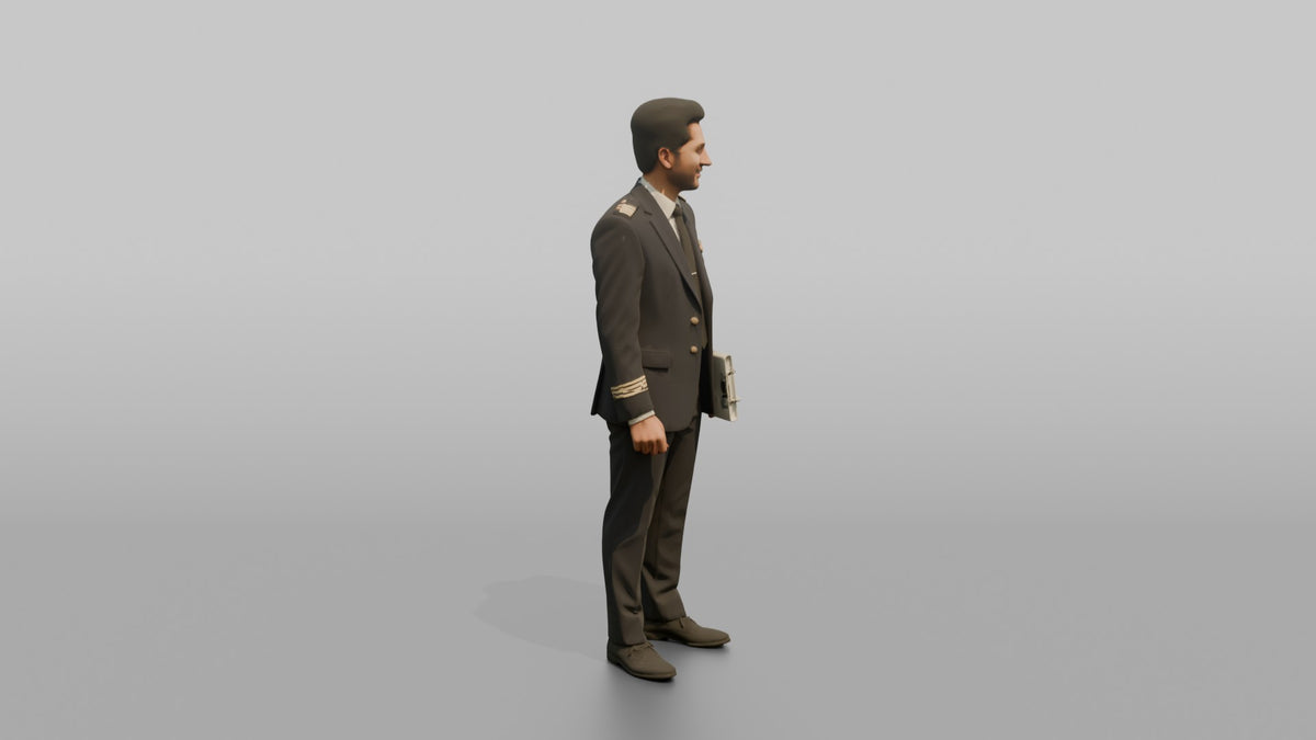 Black Flight Attendant Checking an iPad - 3D character model, view 2