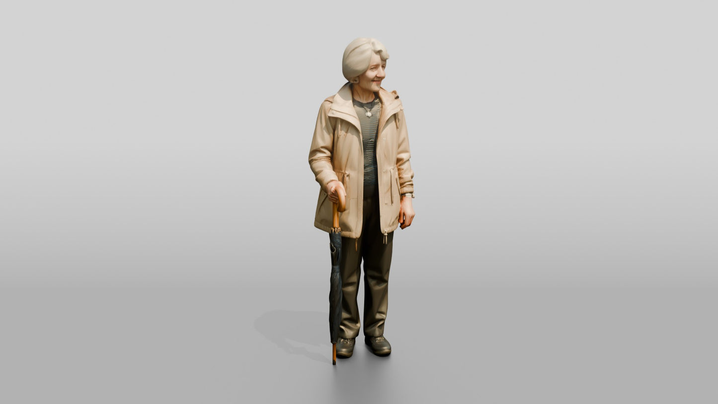 Elderly White Woman Standing with an Umbrella