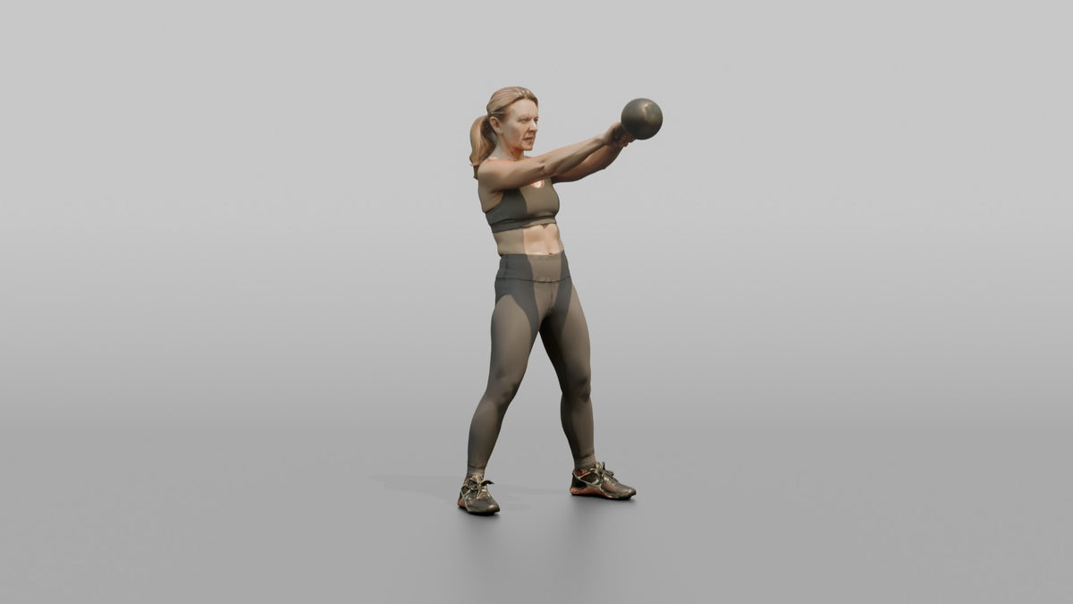 Weightlifter Woman Performing A Kettlebell Swing - 3D character model, view 4
