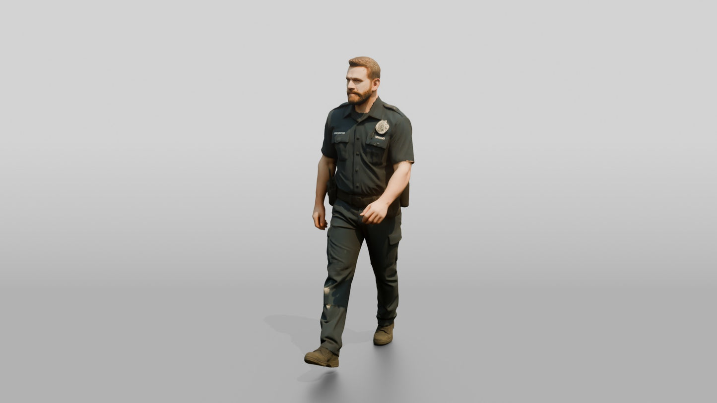 White Male Guard in a Navy Blue Guard Uniform