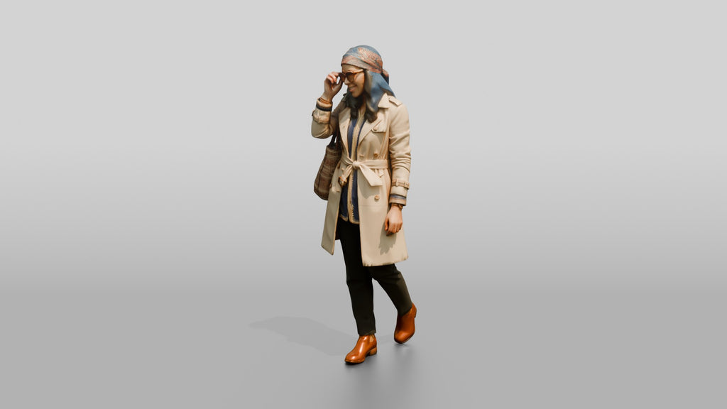 Woman in Headscarf and Trench Coat with Sunglasses