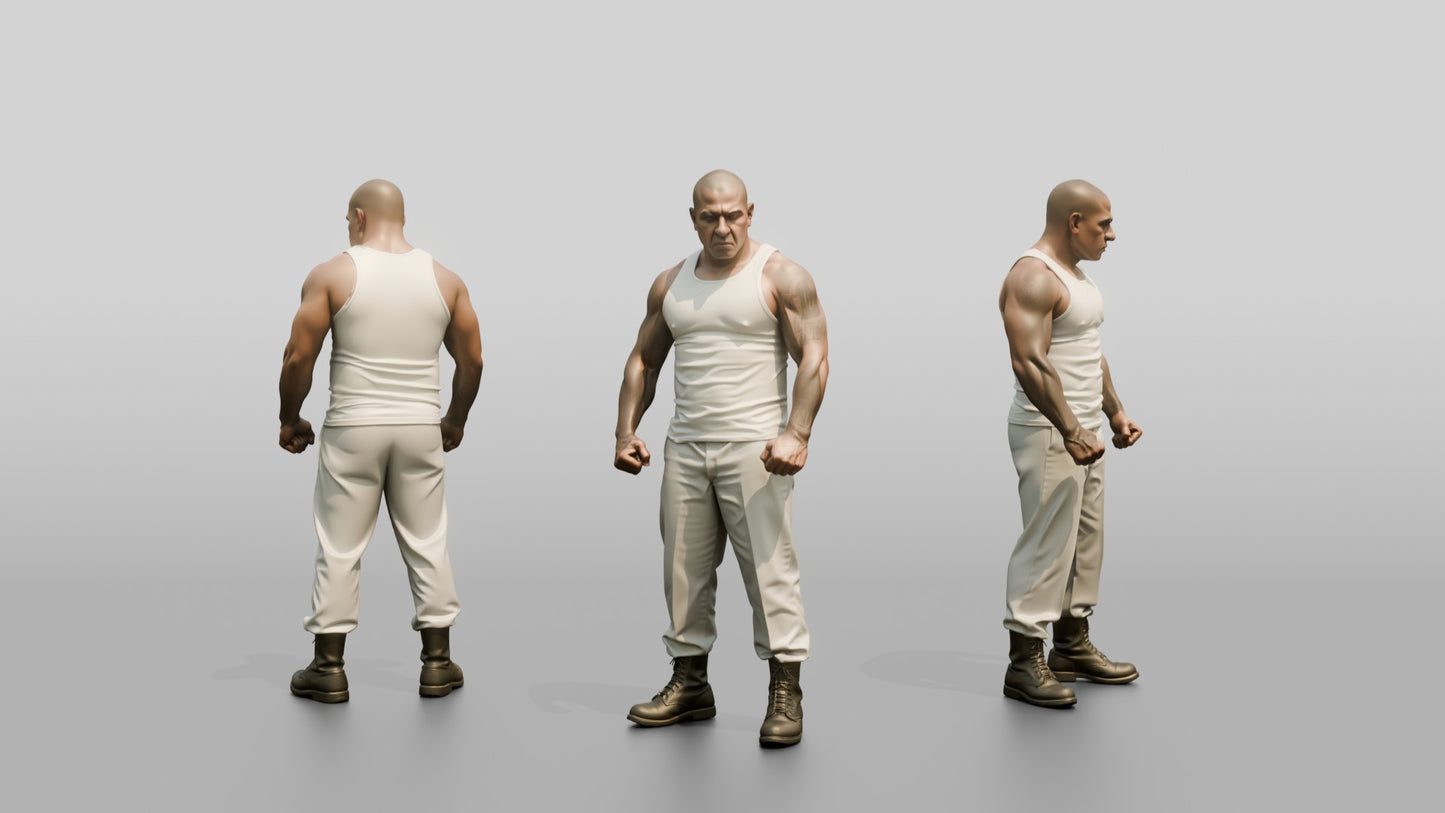 Muscular Latino Male Prisoner Standing with Clenched Fists