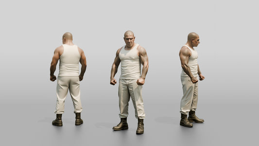 Muscular Latino Male Prisoner Standing with Clenched Fists