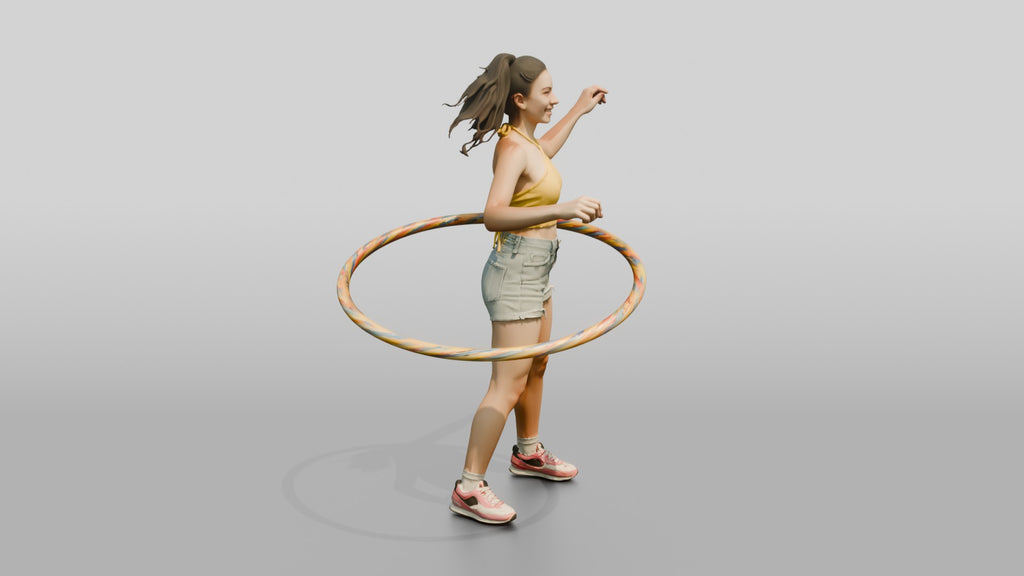 Woman Hula-Hooping in Denim Shorts
