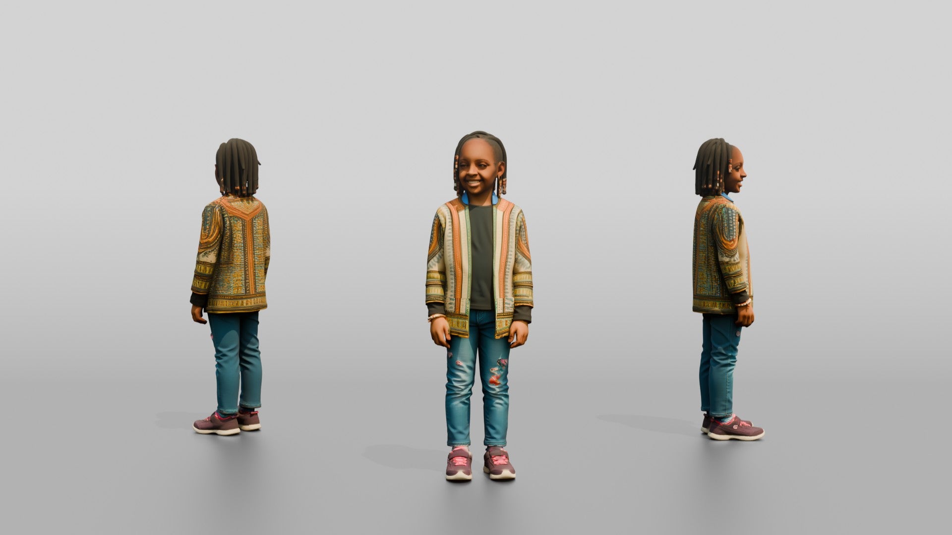 African Girl in Ankara Bomber Jacket and Jeans