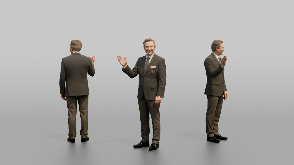 Receptionist Woman Gesturing Welcome With One Open Hand - 3D character model, view 1