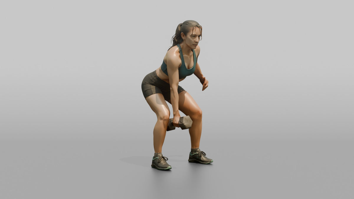 Weightlifter Woman Mid-rep On A Dumbbell Deadlift - 3D character model, view 4