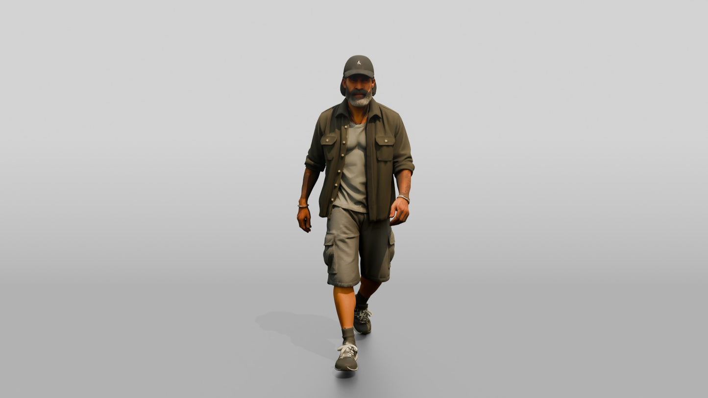 African-American Man Walking the Boardwalk in Casual Shirt
