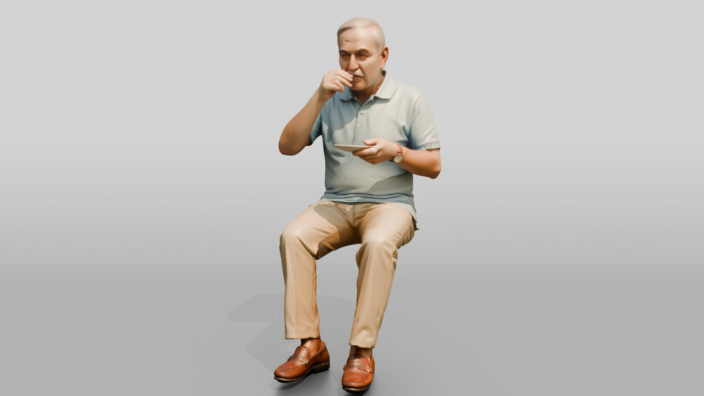 Elderly Turkish Man Sipping Tea on a Park Bench