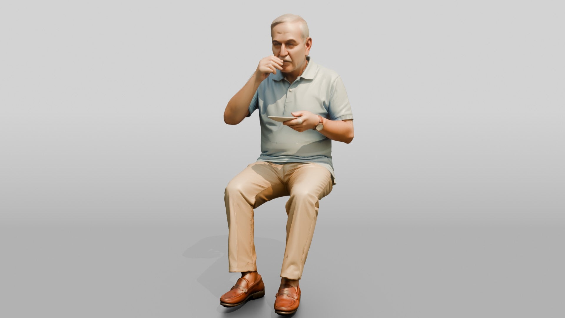 Elderly Turkish Man Sipping Tea on a Park Bench