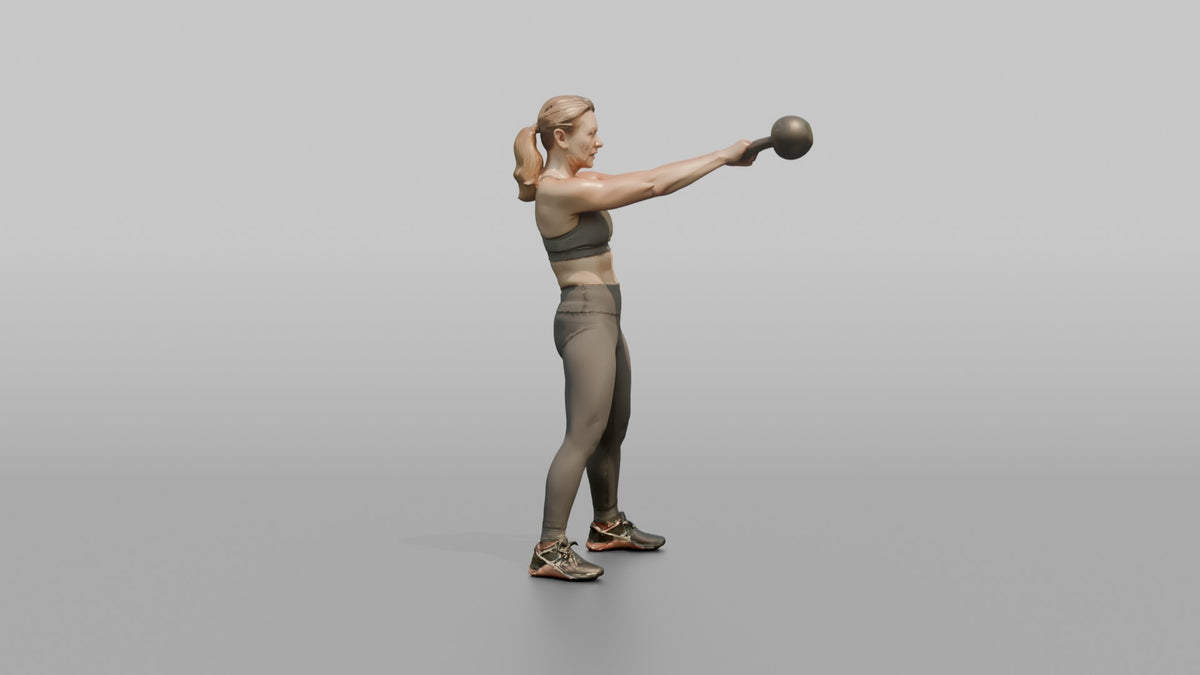 Weightlifter Woman Performing A Kettlebell Swing - 3D character model, view 5
