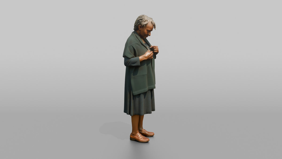 Grandmother Adjusting A Shawl Around Her Shoulders - 3D character model, view 2