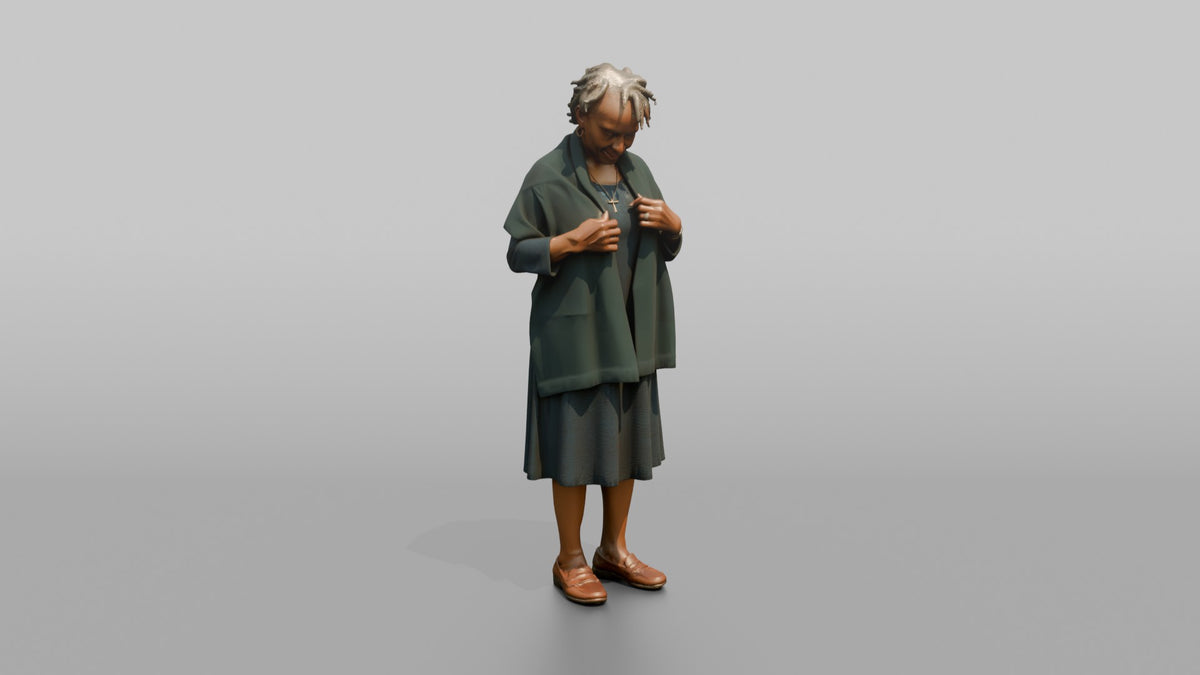 Grandmother Adjusting A Shawl Around Her Shoulders - 3D character model