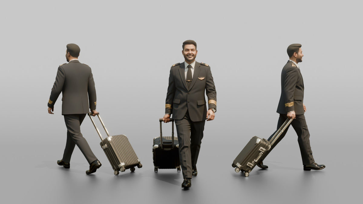 East Asian Flight Attendant Checking His Watch - 3D character model
