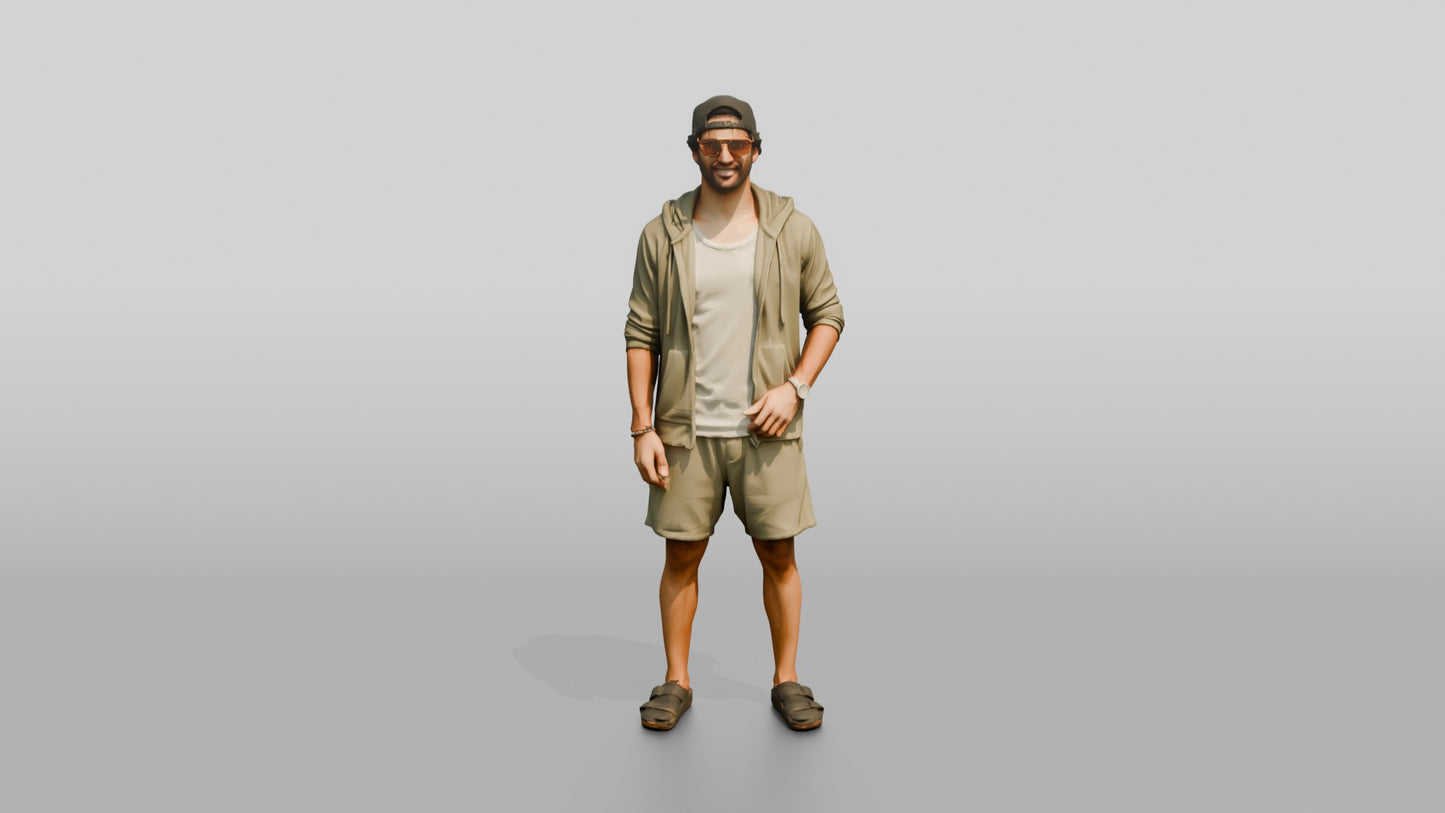 Multiracial Man Posing on the Boardwalk in Towel Hoodie