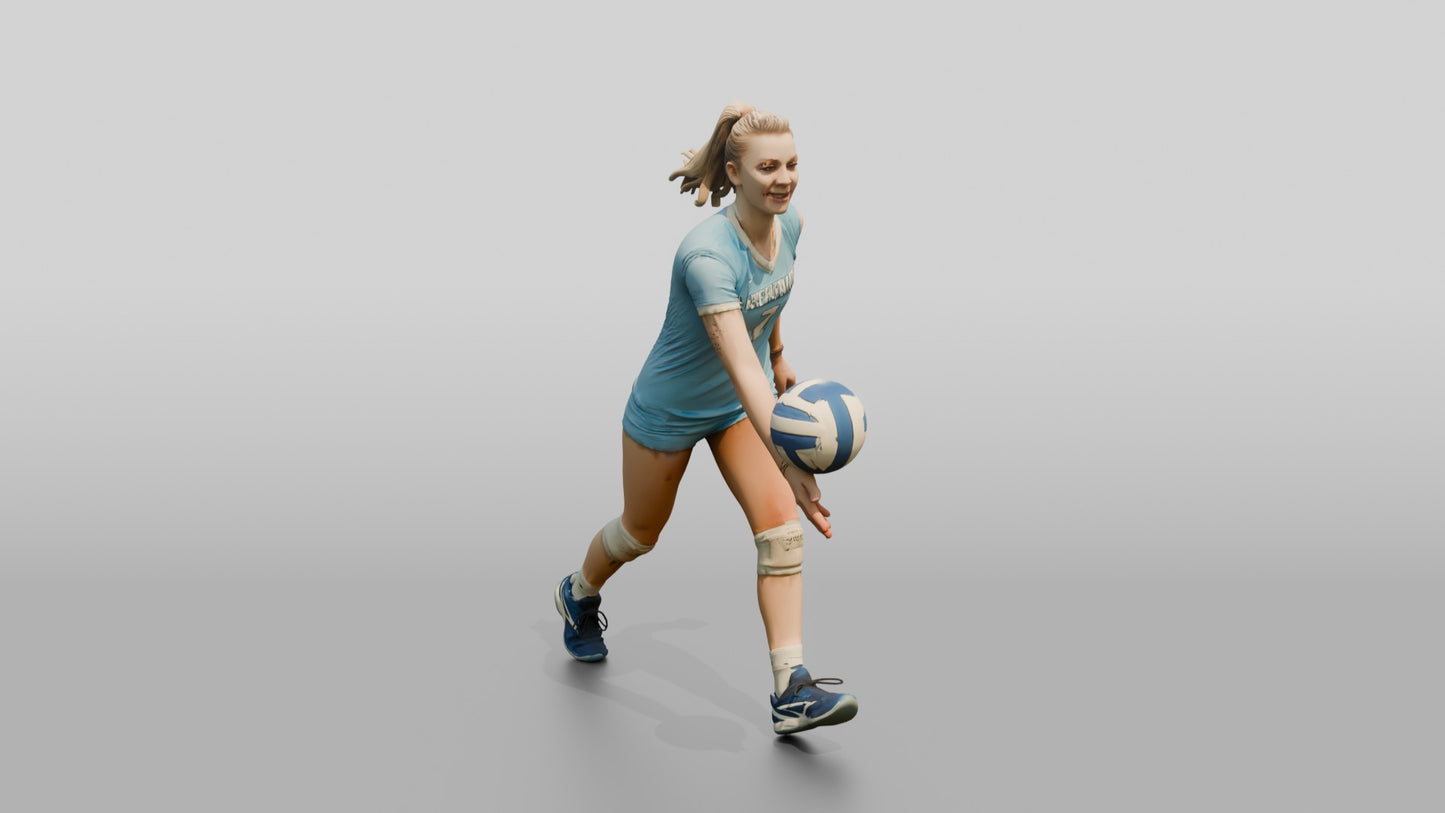 Caucasian Female Volleyball Player in Light Blue Kit