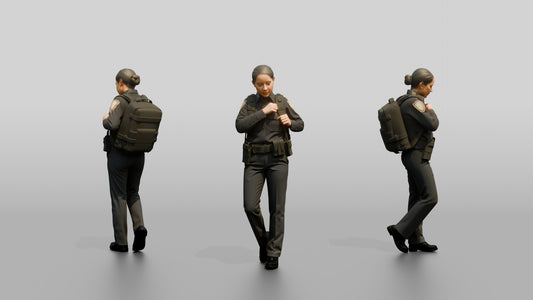 Female Police Officer Adjusting a Backpack