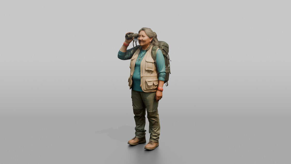 Hiker Holding Up a Pair of Binoculars - 3D character model, view 4