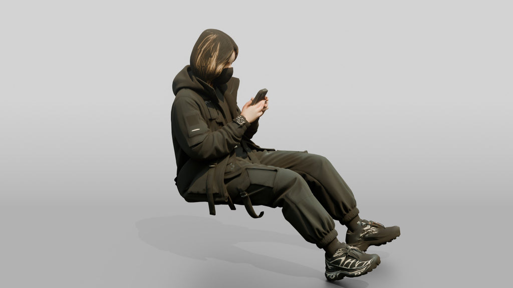 Techwear Woman Scrolling Her Phone