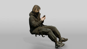 Techwear Woman Scrolling Her Phone - 3D character model, view 1