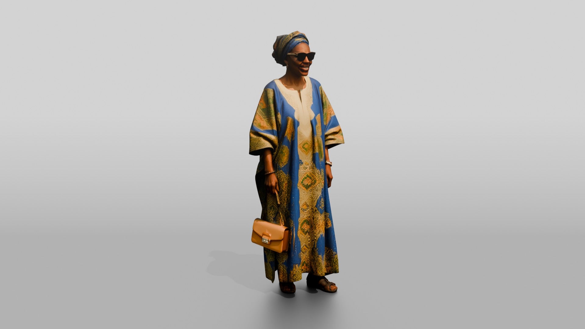 Elderly African Woman in a Patterned Boubou and Sunglasses