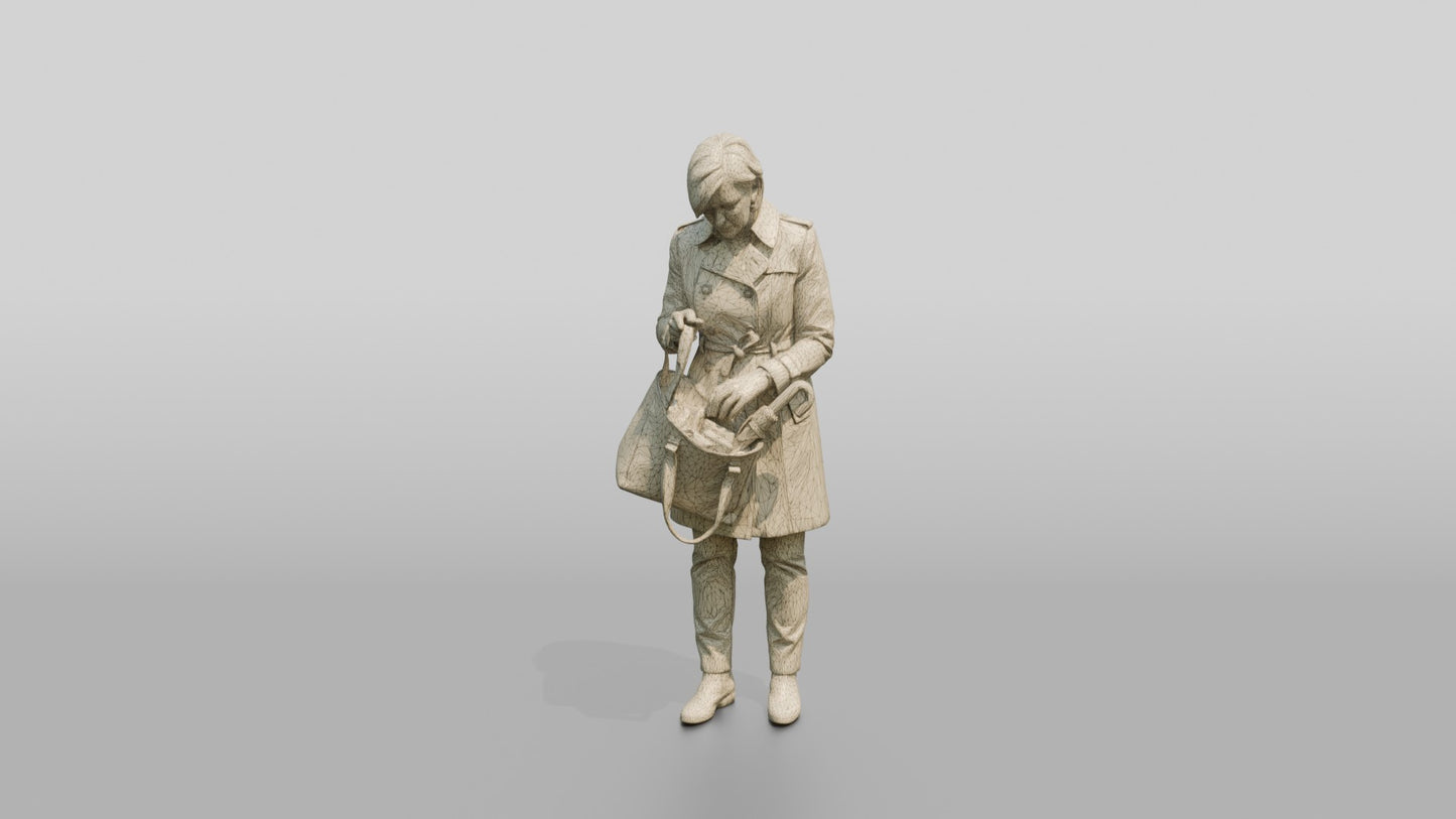 White Woman Checking Her Bag for an Umbrella