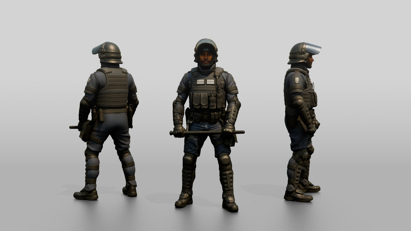 Riot Police Officers Standing at Attention