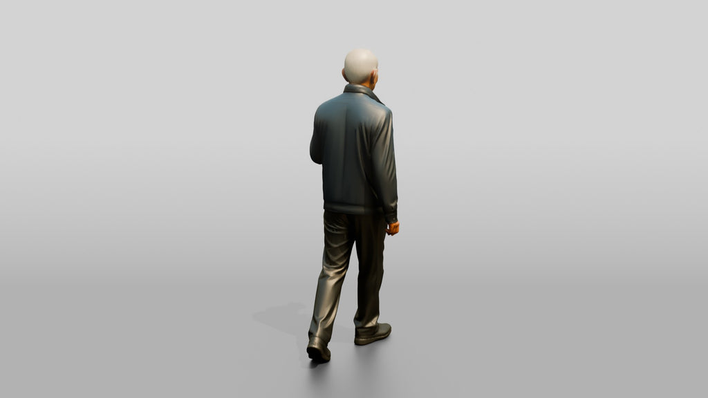 Elderly Chinese Man Walking with Hand Exercise Balls